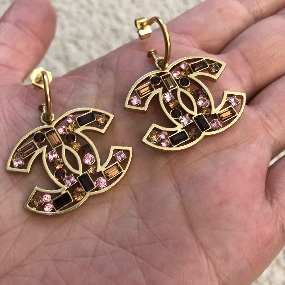 CHANEL Gold and Pink Earrings